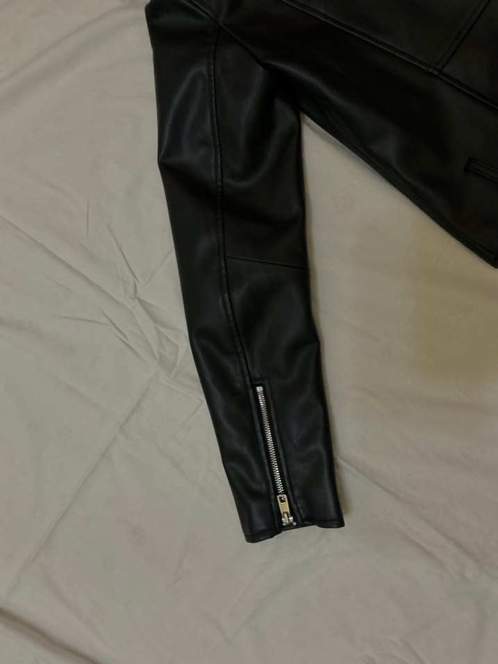 Zara Kadın Siyah Deri Biker Ceket - Görsel 5