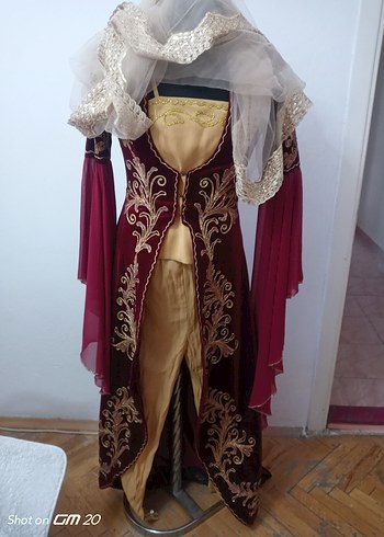 Bordo Nakışlı Uzun Kadın kına Elbisesi