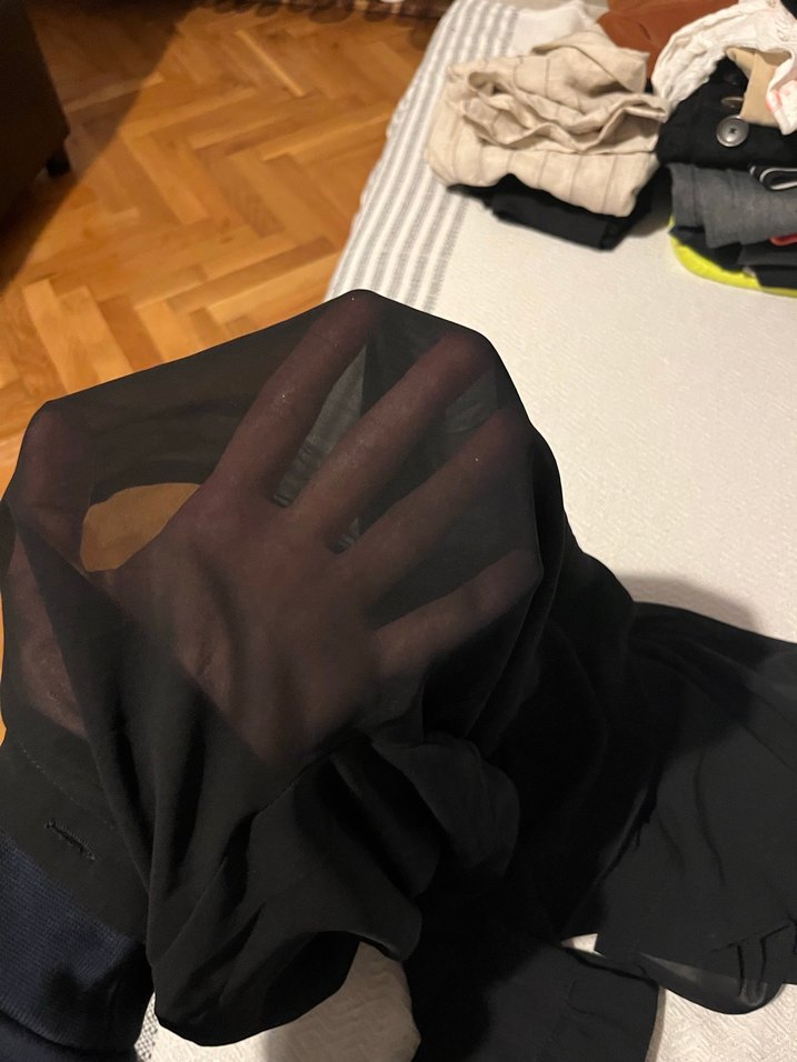 Siyah Düğmeli Uzun Kollu TRANSPARAN Gömlek - Görsel 3