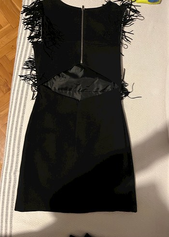 Mango Siyah Kolsuz püskül Detaylı mini Elbise - Görsel 4