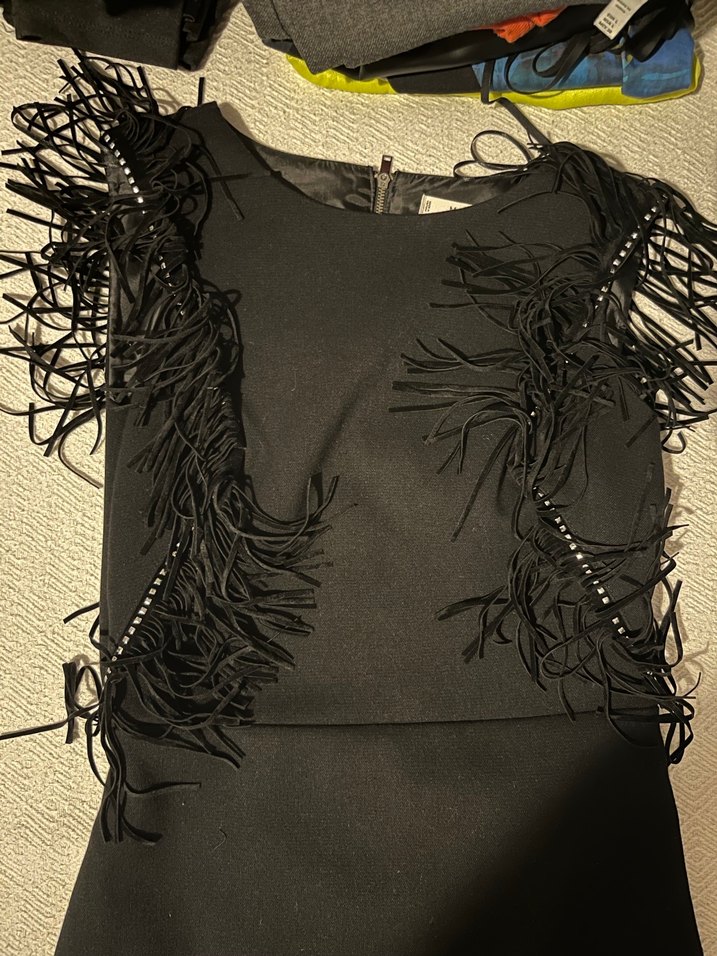 Mango Siyah Kolsuz püskül Detaylı mini Elbise - Görsel 2