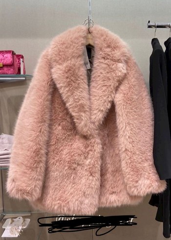 Mango Pembe Peluş Midi Kadın Kürk Ceket L beden yeni