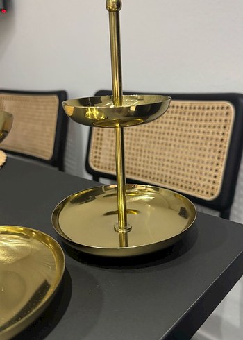 Parlak Altın Modern İkili Katlı Servis Tabağı