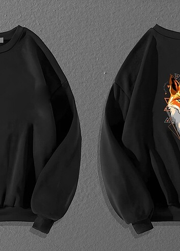 TİLKİ BASKILI 3 İPLİK SİYAH SWEAT