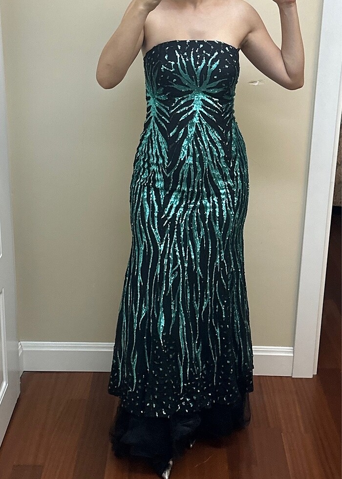 Su yeşili abiye pullu yeni - Görsel 3