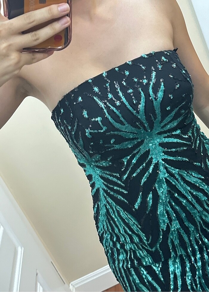 Su yeşili abiye pullu yeni - Görsel 4