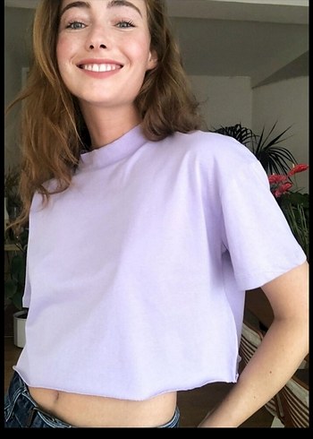 Kadın Mor Yarım Balıkçı Yaka Tişört - Görsel 2