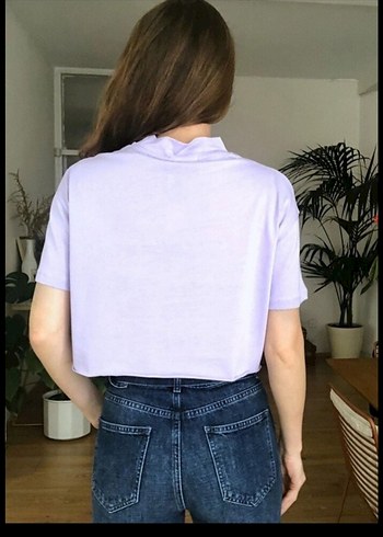 Kadın Mor Yarım Balıkçı Yaka Tişört - Görsel 3