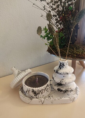 3 'lü dekoratif Mumluk ve Vazo Set 