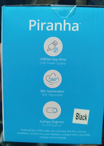Beden Renk Piranha Siyah Masaüstü USB Fan