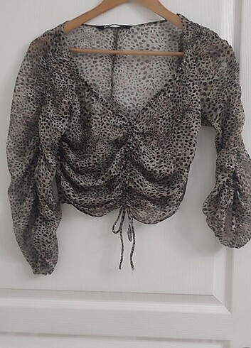 Zara şifon leopar şık bluz.