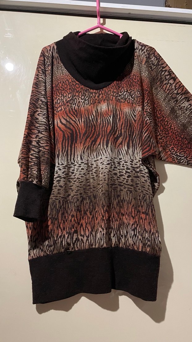 Desenli Uzun Kollu Yumuşak Kumaş bol oversize Tunik - Görsel 5