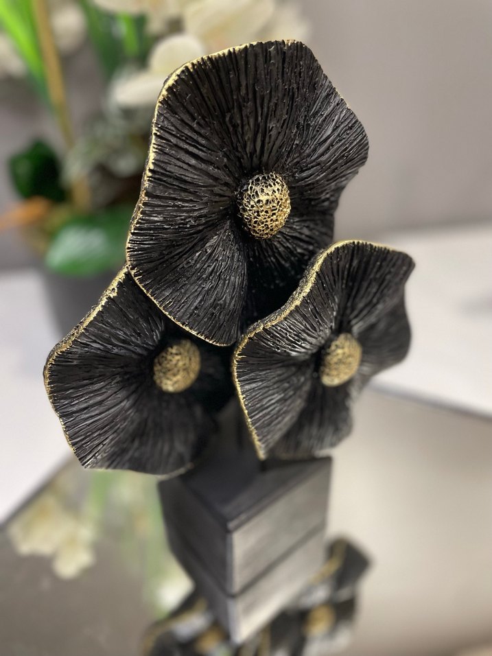 Siyah Dekoratif Çiçek Heykeli - Görsel 4