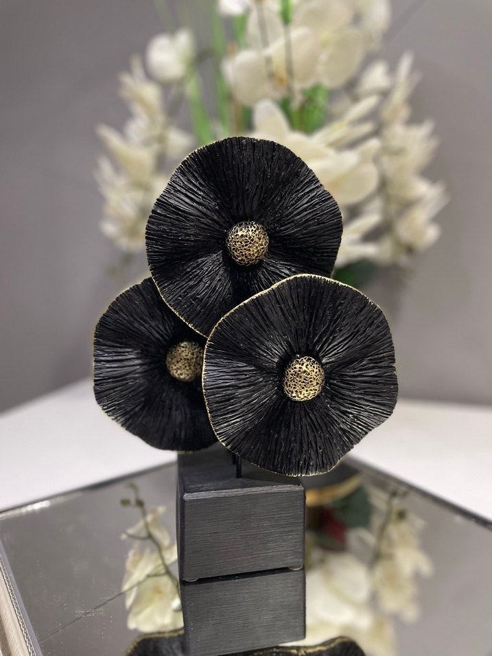 Siyah Dekoratif Çiçek Heykeli - Görsel 2
