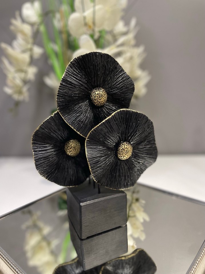 Siyah Dekoratif Çiçek Heykeli - Görsel 3