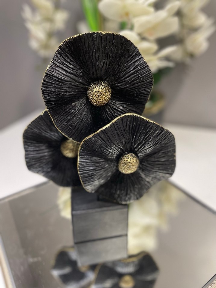 Siyah Dekoratif Çiçek Heykeli - Görsel 5