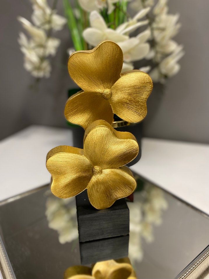 Altın Renkli Çiçek Figürlü Dekoratif Obje - Görsel 4