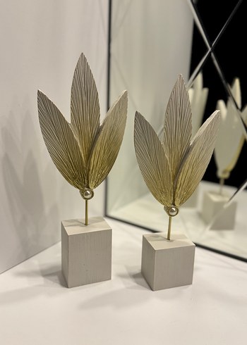 Gri yaprak figürlü beyaz dekoratif heykel - Görsel 4