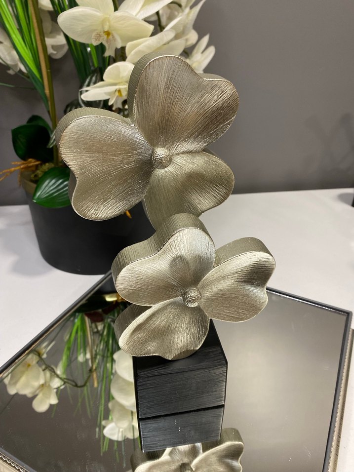 Altın ve Gri Çiçekli Dekoratif Vazo - Görsel 4