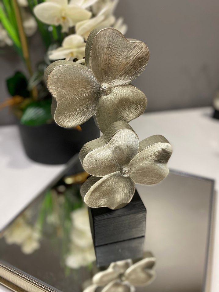Altın ve Gri Çiçekli Dekoratif Vazo - Görsel 2