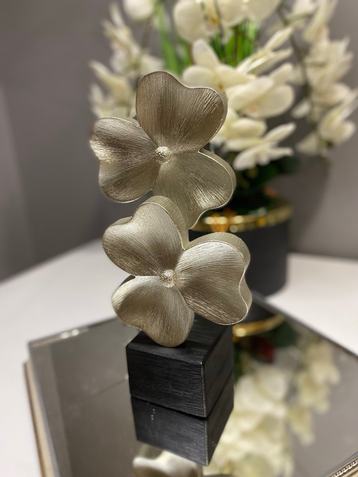 Altın ve Gri Çiçekli Dekoratif Vazo - Görsel 3