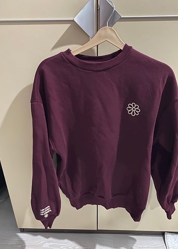 Bordo Kadın Sweatshirt Uzun Kollu Rahat Kesim