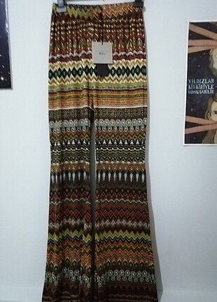 Etnik desenli retro tarz İspanyol paça pantolon