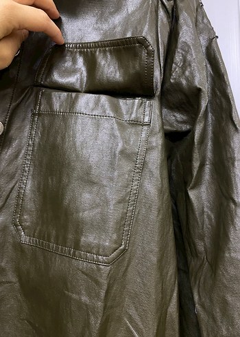 Kemerli Uzun Haki Deri Kadın Elbise - Görsel 4