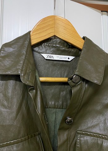 Kemerli Uzun Haki Deri Kadın Elbise - Görsel 2