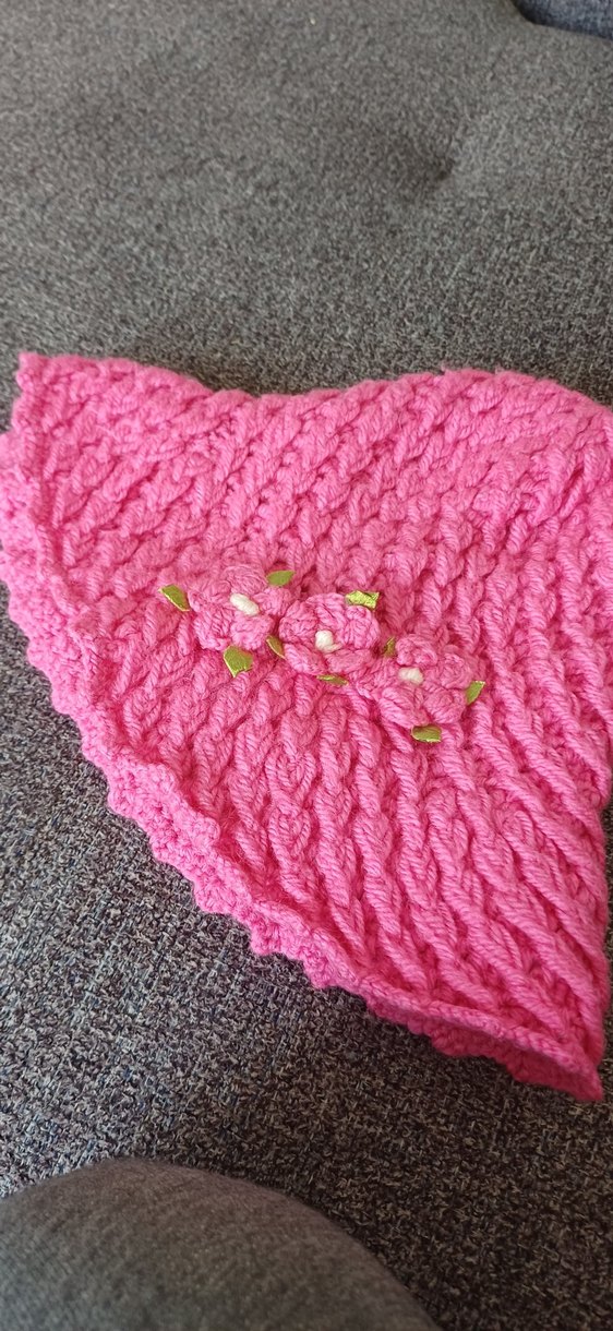 Pembe Örgü Kadın Şapka Çiçek Detaylı - Görsel 2