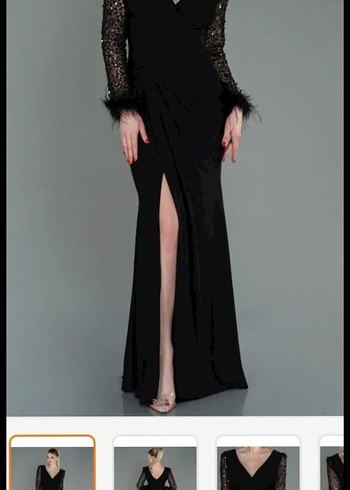 Siyah Uzun Kollu Gotik Drapeli Abiye Elbise - Görsel 3