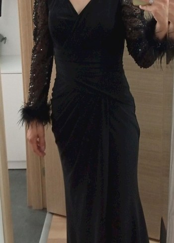 Siyah Uzun Kollu Gotik Drapeli Abiye Elbise - Görsel 2