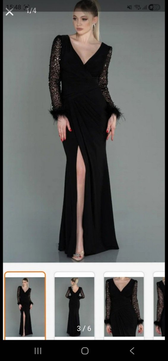 Siyah Uzun Kollu Gotik Drapeli Abiye Elbise - Görsel 3