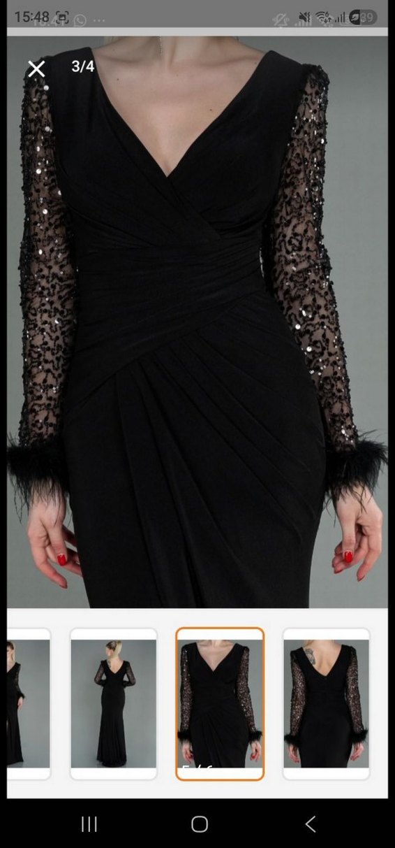 Siyah Uzun Kollu Gotik Drapeli Abiye Elbise - Görsel 5