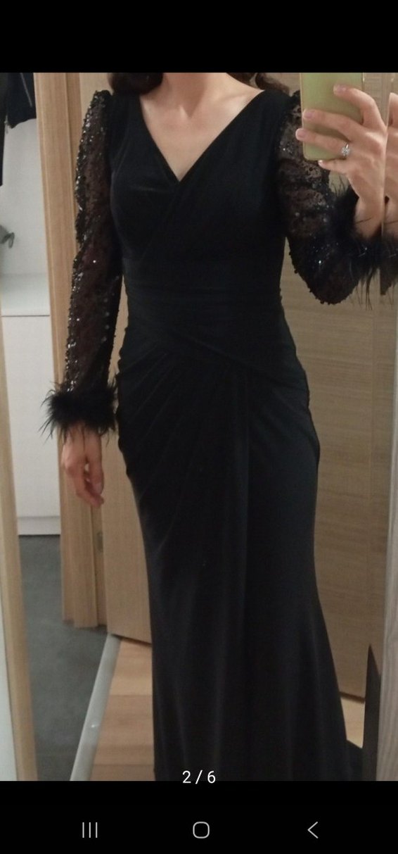 Siyah Uzun Kollu Gotik Drapeli Abiye Elbise - Görsel 2