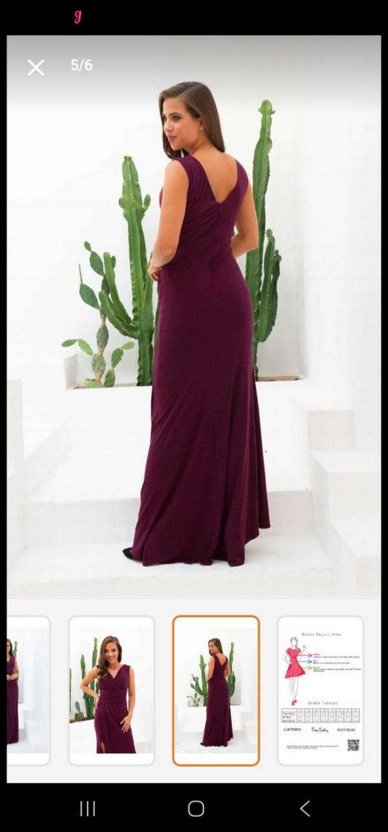 Bordo V Yaka Drapeli Uzun Abiye Elbise - Görsel 2