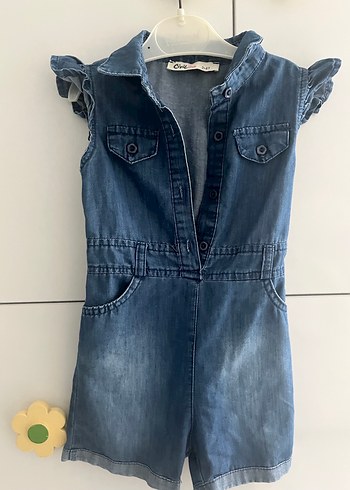 Kız Çocuk Denim Kısa Tulum Düğmeli - Görsel 2