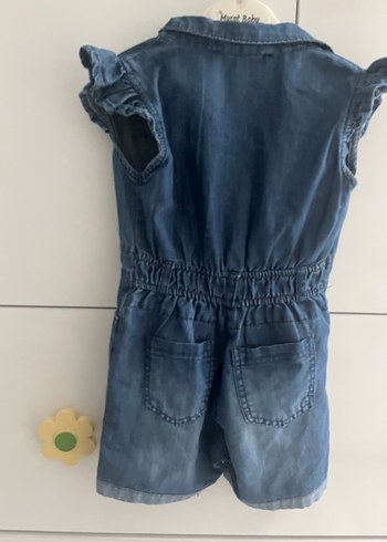 Kız Çocuk Denim Kısa Tulum Düğmeli - Görsel 3