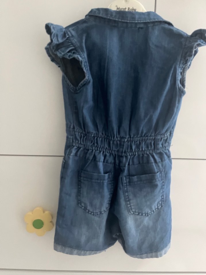 Kız Çocuk Denim Kısa Tulum Düğmeli - Görsel 3