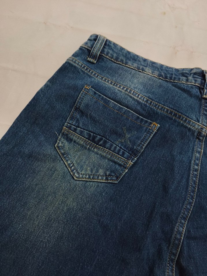Yırtık Detaylı Mavi Bol Kesim Denim Pantolon - Görsel 4