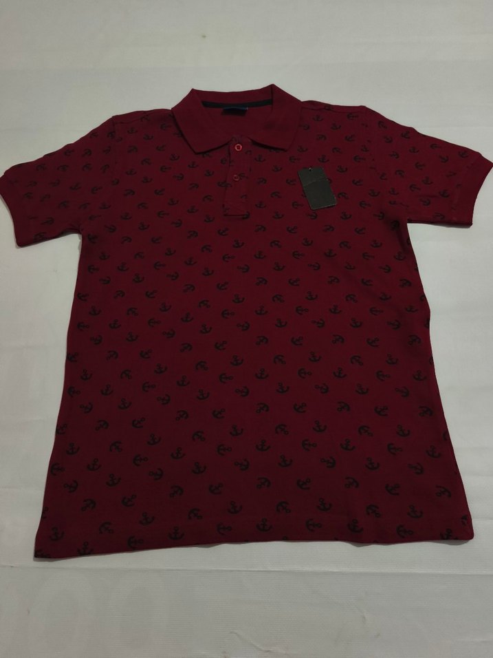 Bordo Desenli Kısa Kollu Polo Tişört - Görsel 2