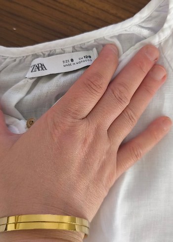 Kız Çocuk Beyaz Keten Düğmeli Bluz - Görsel 3