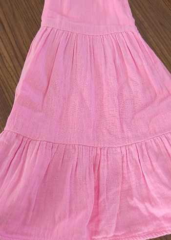 Pembe Keten Bohem Kız Elbisesi - Görsel 2