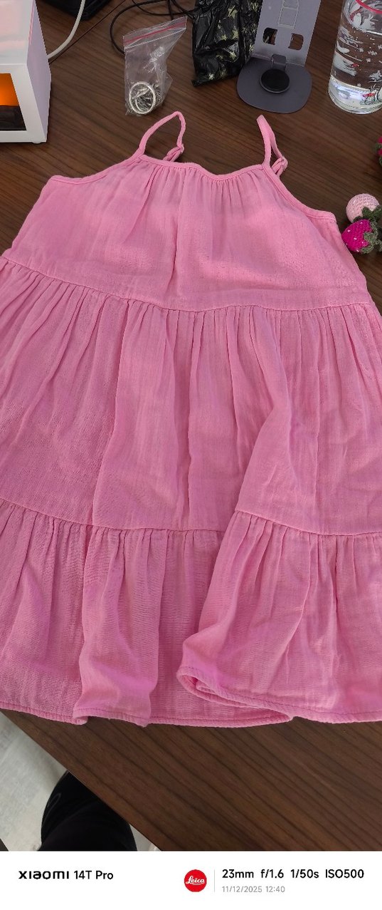 Pembe Keten Bohem Kız Elbisesi - Görsel 3