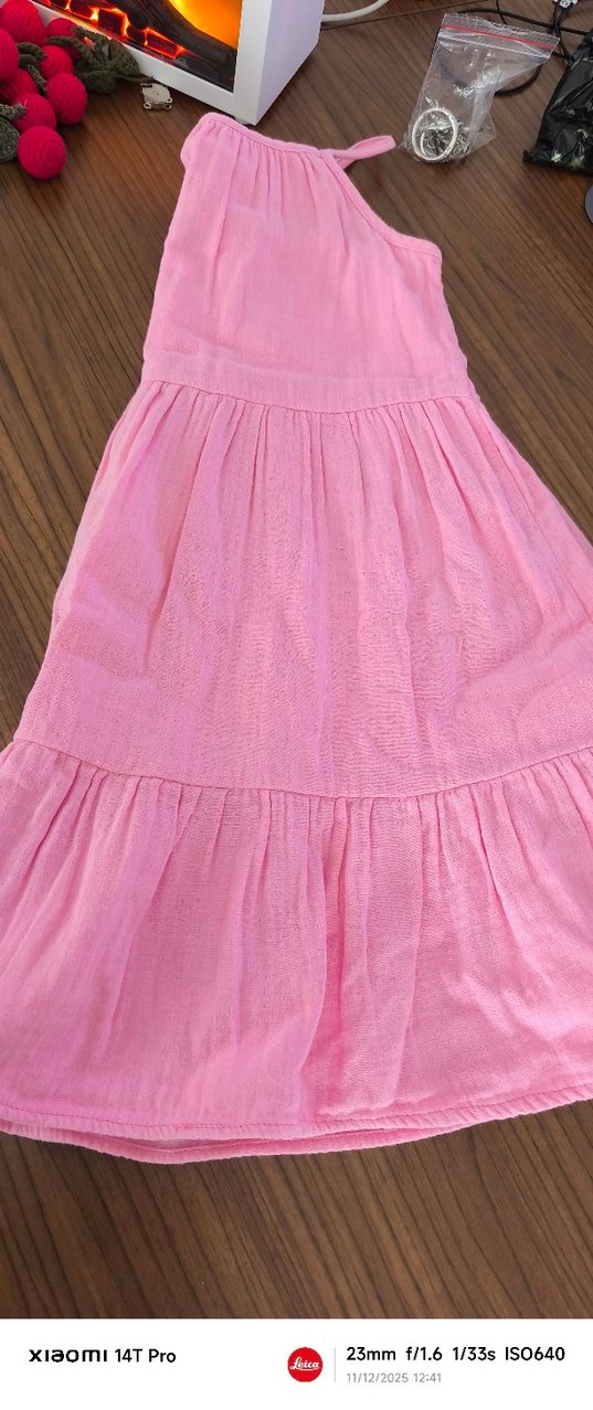 Pembe Keten Bohem Kız Elbisesi - Görsel 2