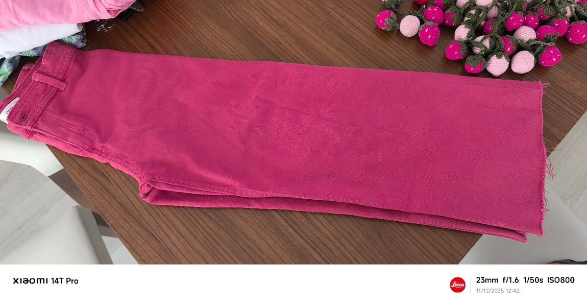 Pembe Düğmeli kız çocuk  Kumaş Pantolon - Görsel 3