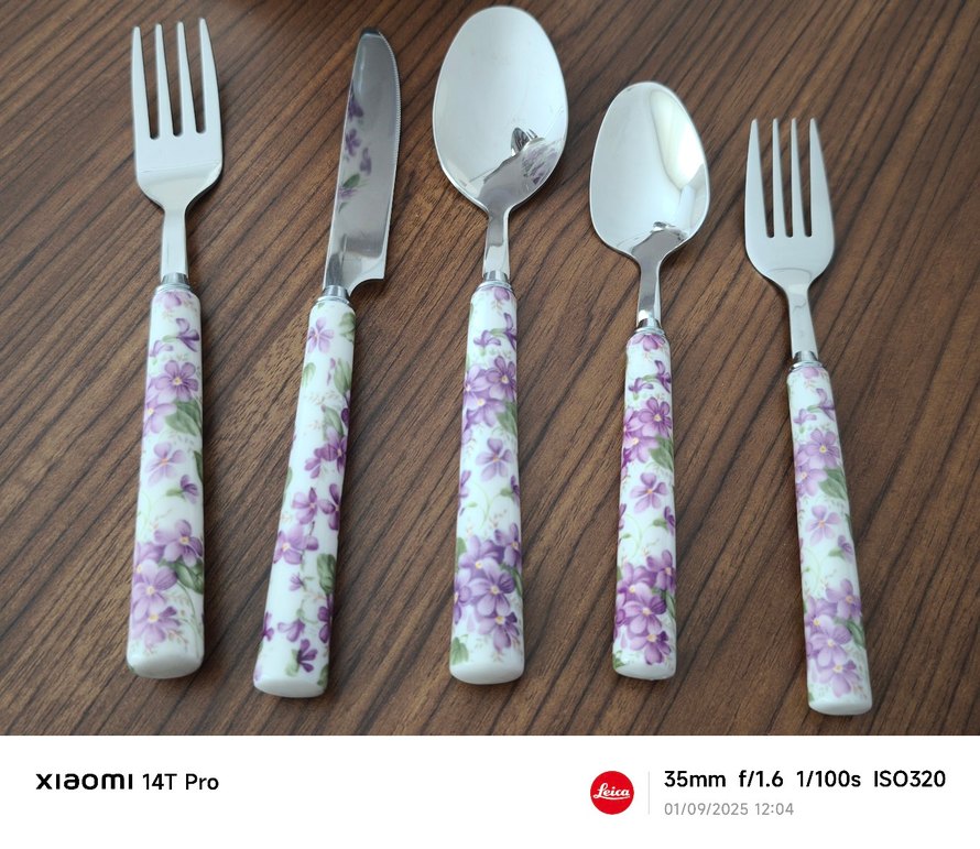 Mor Çiçek Desenli Pastel Çatal Kaşık Seti - Görsel 3