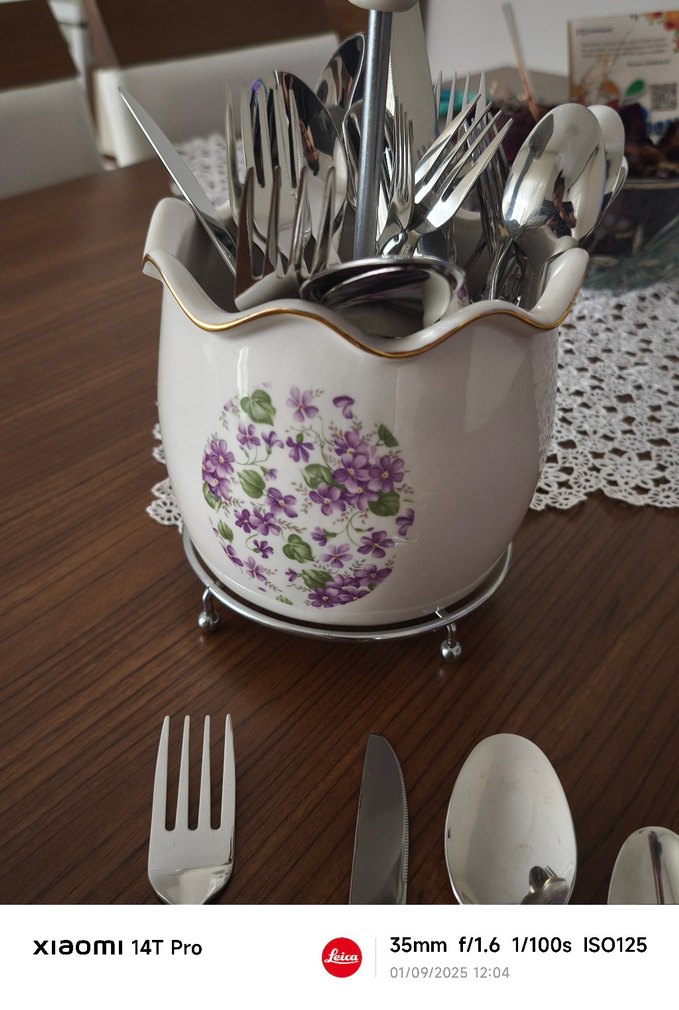 Mor Çiçek Desenli Pastel Çatal Kaşık Seti - Görsel 2