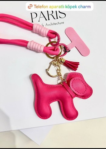Pembe Püsküllü Köpek Figürlü Charm - Görsel 3