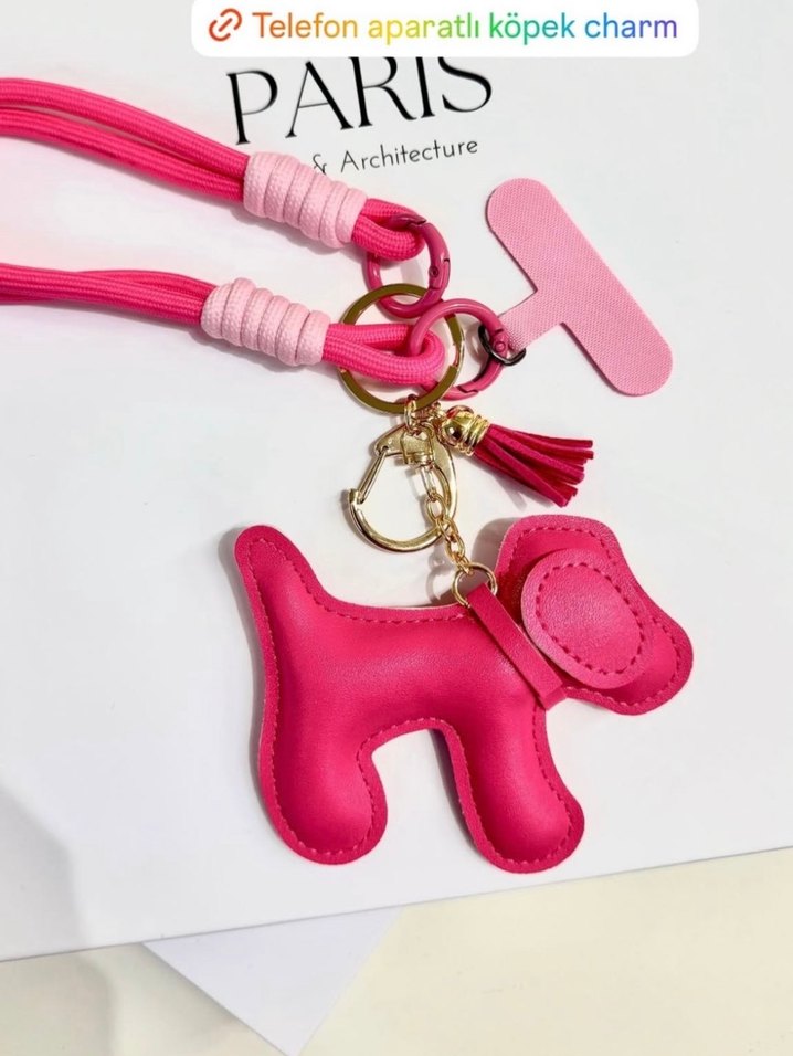 Pembe Püsküllü Köpek Figürlü Charm - Görsel 2